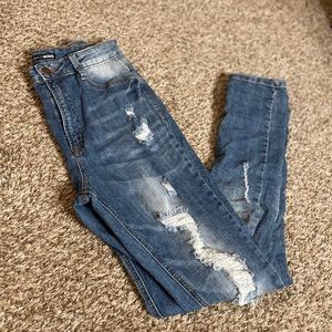 Distressed Super High Rise Jean